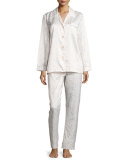 Monaco Fawn-Print Satin Pajama Set, White