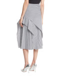 Striped Asymmetric A-Line Midi Skirt, Black/White