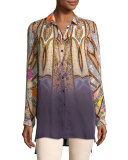 Degrade Paisley Silk Tunic, Peach/Lilac