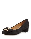 Ramie Printed Block-Heel Pump, Black