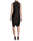 Collared Satin Cocktail Dress, Black