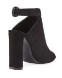 Gigi Suede Peep-Toe Sandal, Black