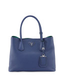 Vitello Daino Small Double Tote Bag, Royal/Teal (Reale/Ottanio)