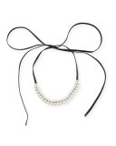 Monarch Pearly Leather Choker Necklace, Black
