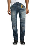 Racer Ribbed Moto Jeans, Blue