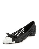 Shana Woven Cap-Toe Ballerina Flat, Black/Chalk