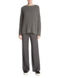 Deconstructed Wide-Leg Pants, Dark Gray