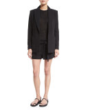 Double-Weave Cotton Belted Shorts, Black