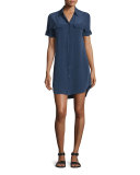 Slim Signature Short-Sleeve Shirtdress, Peacoat