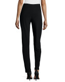 Satin-Back Crepe Slim Pants, Black 