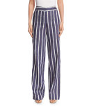 Striped High-Waist Wide-Leg Trousers, Blue/White