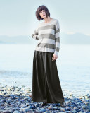 Sleek Lyocell/Merino Long-Sleeve Striped Boxy Top 