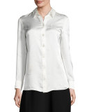 Cigarette-Print Structured Blouse, Bone