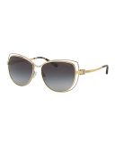 Wire-Rim Gradient Cat-Eye Sunglasses, Silver/Gold