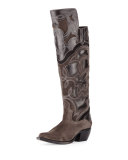 Shane Embroidered Western Over-the-Knee Boot, Charcoal