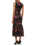 Floral-Print Silk Chiffon Trumpet Gown