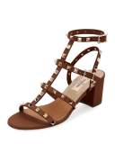 Rockstud Leather 60mm City Sandal, Light Brown