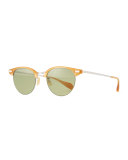 Executive II Half-Rim Sunglasses, Amber Tortoise