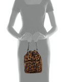 Tessuto Mini Leopard-Print Bucket Bag, Tan (Leopardo)