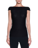 Off-the-Shoulder Back-Zip Top, Navy
