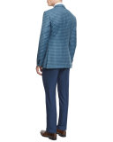 Check Two-Button Wool Jacket, Teal