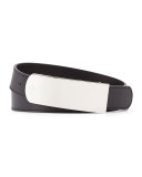 Logo-Buckle Leather Belt, Black