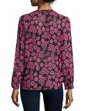 Brooke Floral-Print Chiffon Blouse, Pink