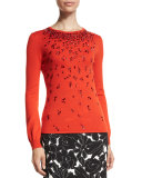 Long-Sleeve Embellished Sweater, Persimmon
