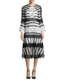 Striped Eyelet Lace Midi Dress, Black/White