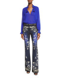 Star-Print Boot-Cut Pants, Blue/Multi