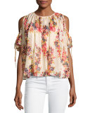 Prairie Rose Cold-Shoulder Chiffon Top, Pink