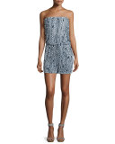 Mortola Chain-Print Strapless Romper, White/Navy