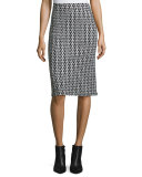 Crochet-Lace Pencil Skirt, Black/White