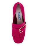 Suede Buckle Kiltie Loafer, Bougainvillea (Bougainvillea)