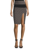 Sporty Diamond-Pattern Mesh-inset Pencil Skirt