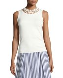 Cutout-Yoke Knit Shell, White