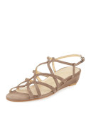 Turningdown Suede Demi-Wedge Sandal, Otter Brown