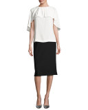 Button-Pocket Pencil Skirt, Black