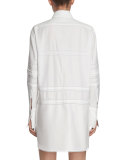 Short Pintucked Cotton Shirtdress, White