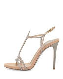 Crystal Chevron T-Strap 105mm Pump, Beige