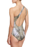 One-Shoulder Camo-Print One-Piece Swimsuit