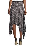 Liv Floral Handkerchief-Hem Midi Skirt, Black