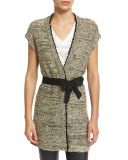Belted Vest W/Sequined Trim, Butter/Black