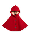 Rosa Hooded Button-Front Wool Cape, Windsor Red, Size S
