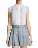 Jaclyn Cap-Sleeve Pintucked Blouse, White