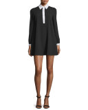 Fatima Contrast-Trim Babydoll Dress, Black/White