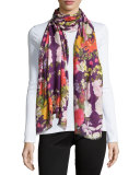 Cheimon Floral-Print Scarf, Purple