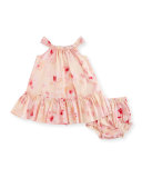 Shirred Floral Voile Dress w/ Bloomers, Multicolor, Size 12-24 Months