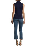 Sleeveless Rib Mock-Neck Sweater, Navy
