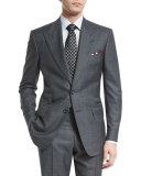 Windsor Base Peak-Lapel Irregular-Check Suit, Charcoal